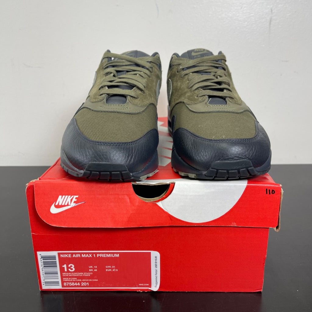 Nike Air Max 1 Premium Dark Stucco 13 (Moderately Worn Pre-Owned)NikeMedium Olive/Dark Stucco-Anthracite - Image 2