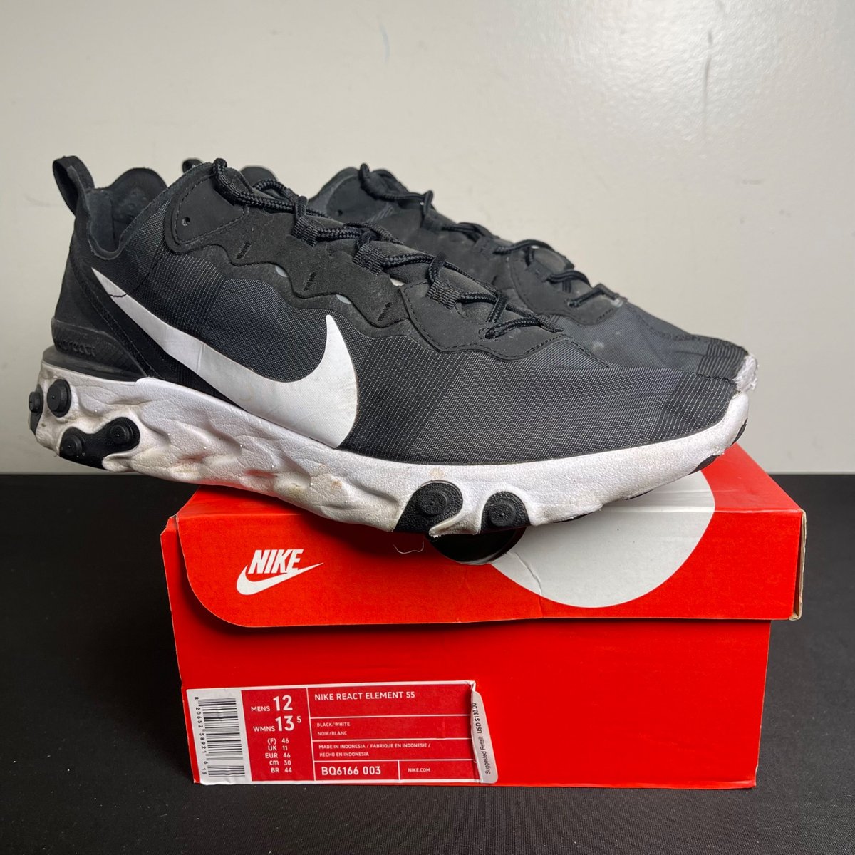 Nike React Element 55 Black White (Size 12) - aux