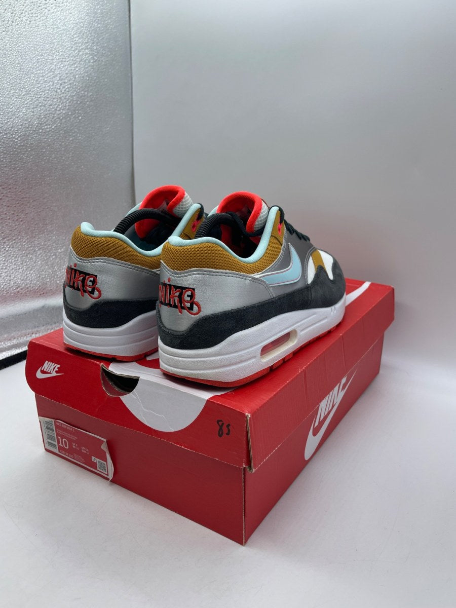 Nike Air Max 1 Graffiti Logo 10 (Moderately Worn Pre-Owned)NikeWhite/Chutney-Dark Smoke Grey-Glacier Ice - Image 5