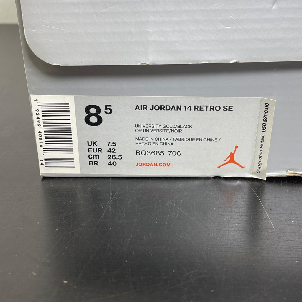 Jordan 14 Retro University Gold 8.5 (Moderately Worn Pre-Owned)JordanUniversity Gold/Black-University Red-Metallic Silver - Image 7