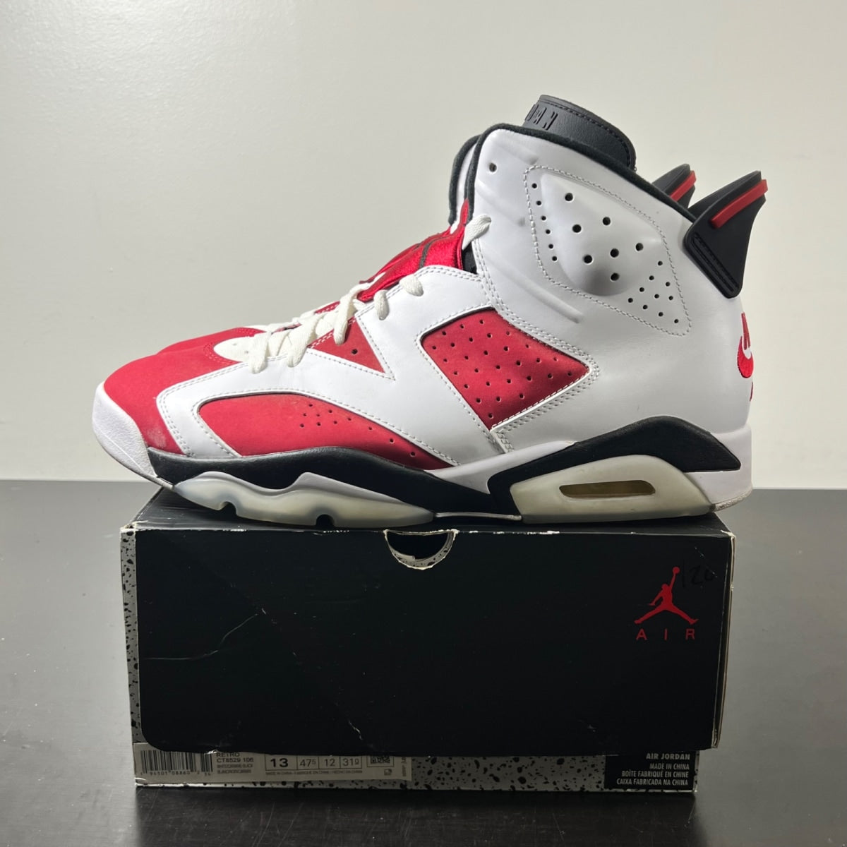 Jordan 6 Retro Carmine (2021) 13 (Moderately Worn Pre-Owned)JordanWhite/Black-Carmine - Image 3