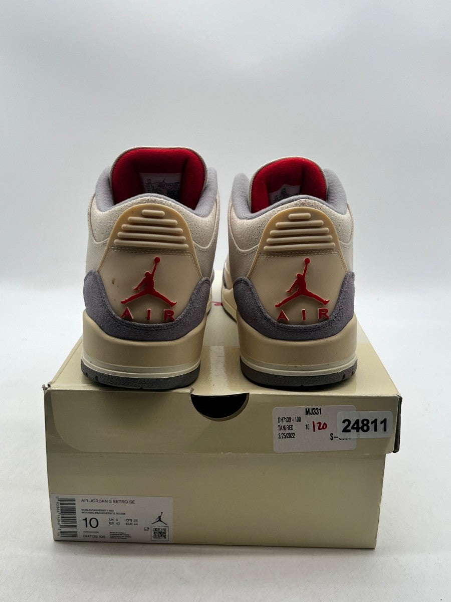 Jordan 3 Retro Muslin 10 (Lightly Worn Pre-Owned)JordanMuslin/University Red-Cement Grey-Sail - Image 5