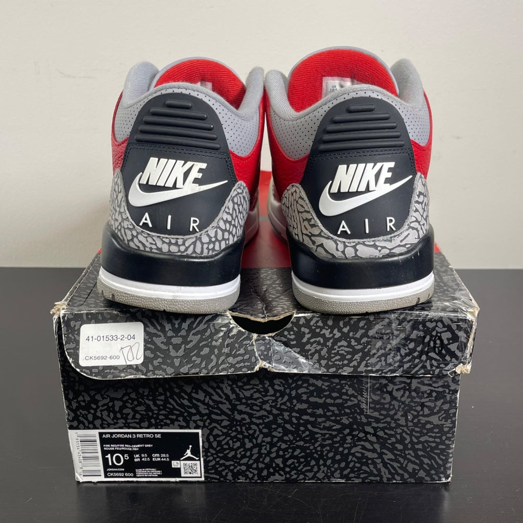 Jordan 3 Retro SE Unite 10.5 (Moderately Worn Pre-Owned)JordanFire Red/Fire Red-Cement Grey-Black - Image 4
