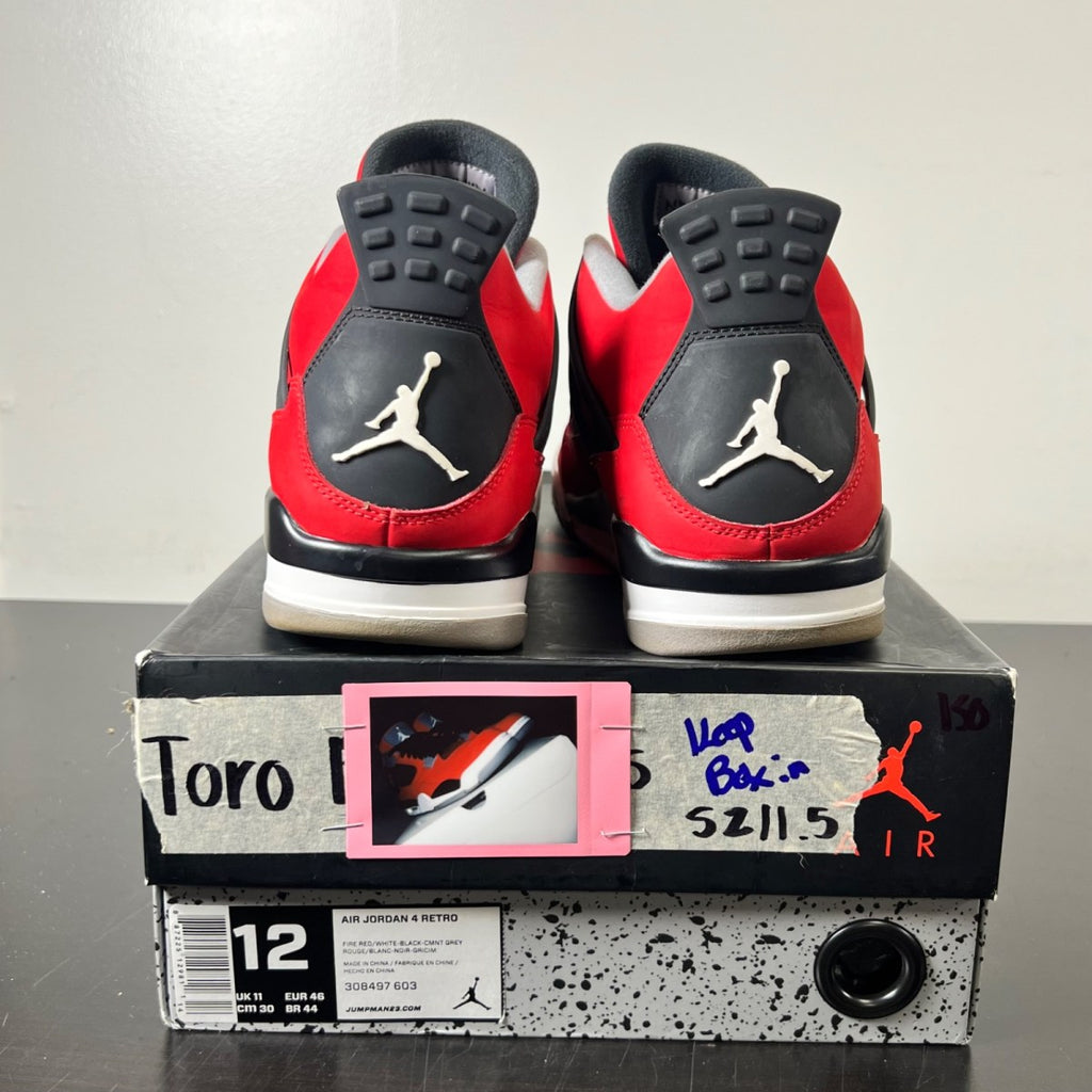 Jordan 4 Retro Toro Bravo 12 (Lightly Worn Pre-Owned)JordanFire Red/White-Black-Cement Grey - Image 4