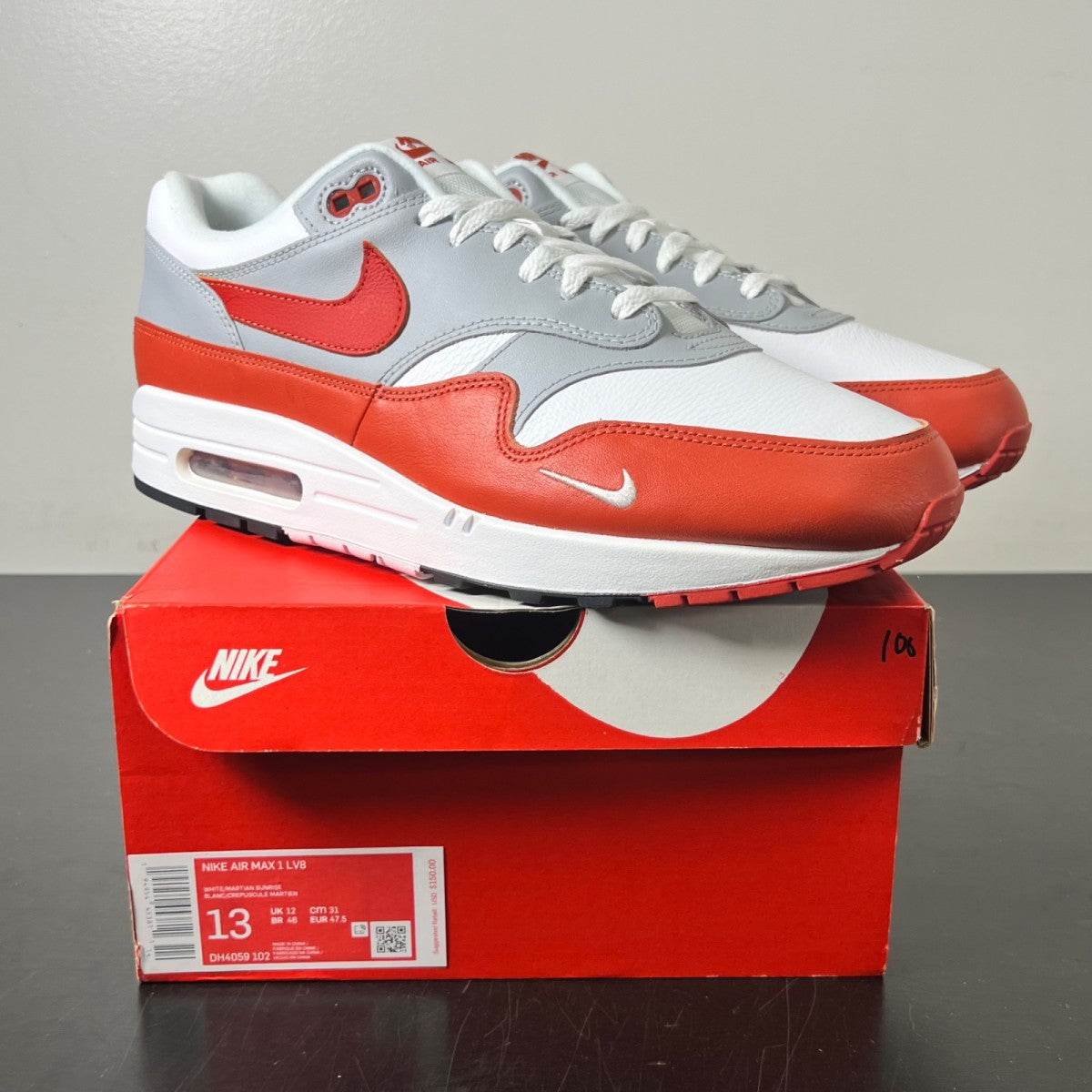 Nike Air Max 1 Martian Sunrise 13 (Lightly Worn Pre-Owned)NikeWhite/Martian Sunrise-Wolf Grey-Black - Image 1