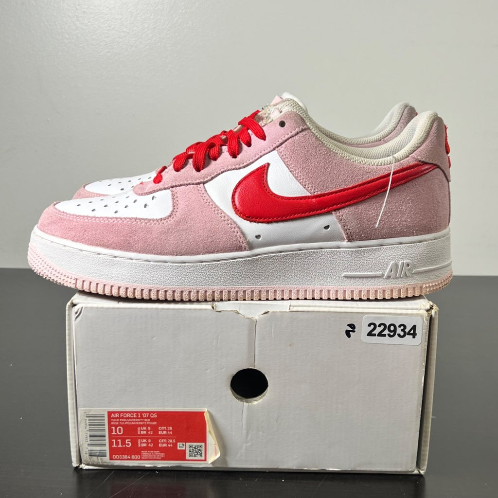 Nike Air Force 1 Low '07 QS Valentine's Day Love Letter 10 (Moderately Worn Pre-Owned)NikeTulip Pink/University Red-White - Image 3