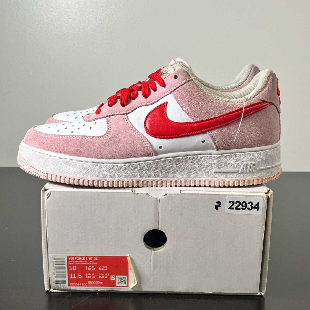 Nike Air Force 1 Low '07 QS Valentine's Day Love Letter 10 (Moderately Worn Pre-Owned)NikeTulip Pink/University Red-White - Image 3