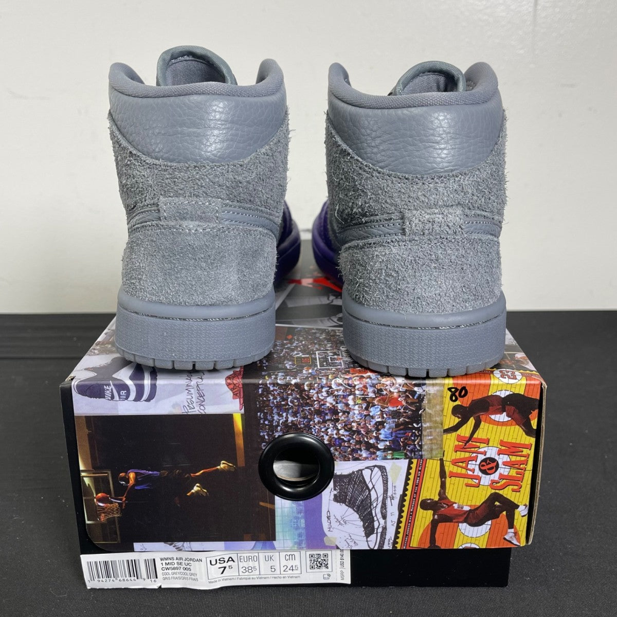 Jordan 1 Mid Sheila Rashid (Women's) 7.5W (Moderately Worn Pre-Owned)JordanMedium Grey/Cool Grey-Court Purple - Image 4