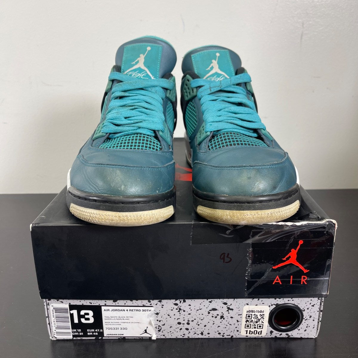 Jordan 4 Retro Teal 13 (Moderately Worn Pre-Owned)JordanTeal/White-Black-Retro - Image 2