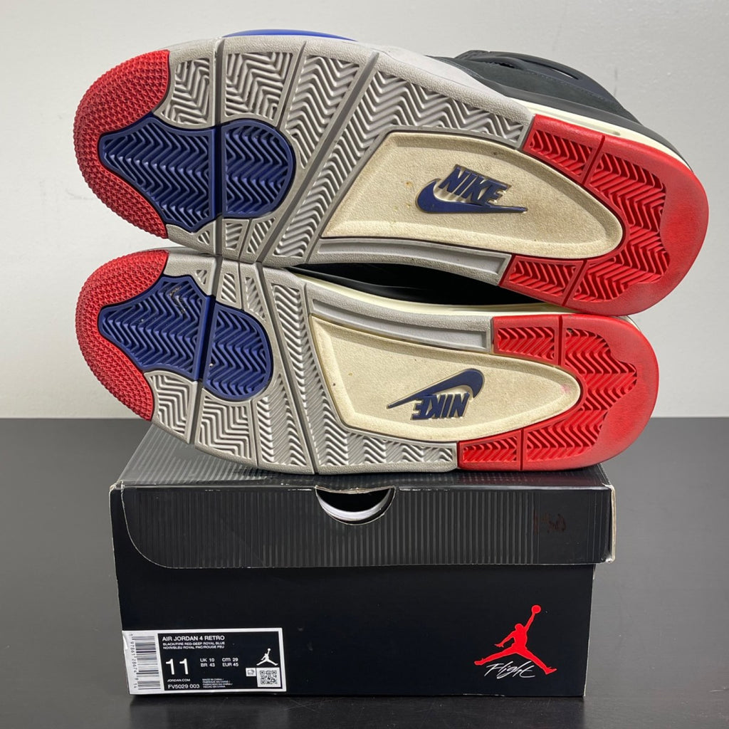 Jordan 4 Retro Rare Air (Gold Lettering) 11 (Moderately Worn Pre-Owned)JordanBlack/Fire Red/Deep Royal Blue/Dark Smoke Grey/Tech Grey - Image 5