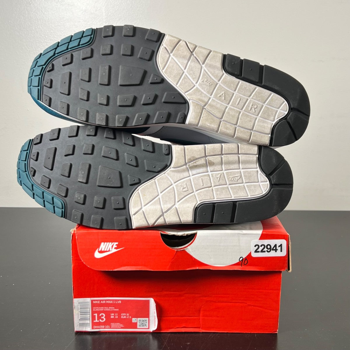 Nike Air Max 1 Dark Teal Green 13 (Lightly Worn Pre-Owned)NikeWhite/Dark Teal Green-Wolf Grey-Black - Image 6