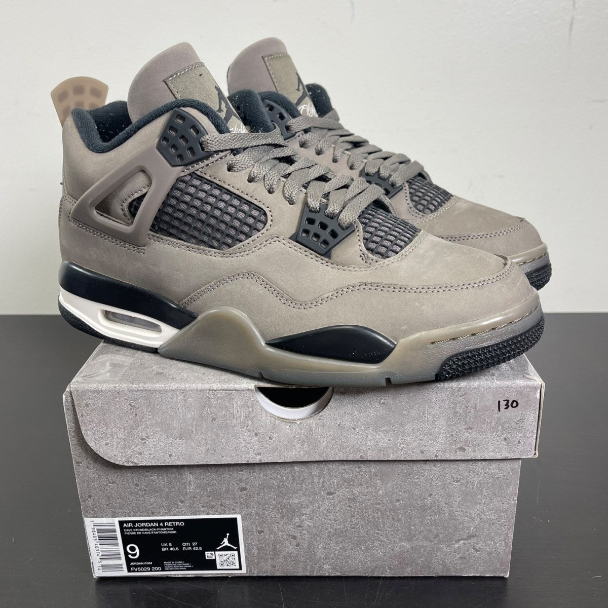 Jordan 4 Retro Cave Stone 9 (Moderately Worn Pre-Owned)JordanCave Stone/Black/Moon Particle - Image 1