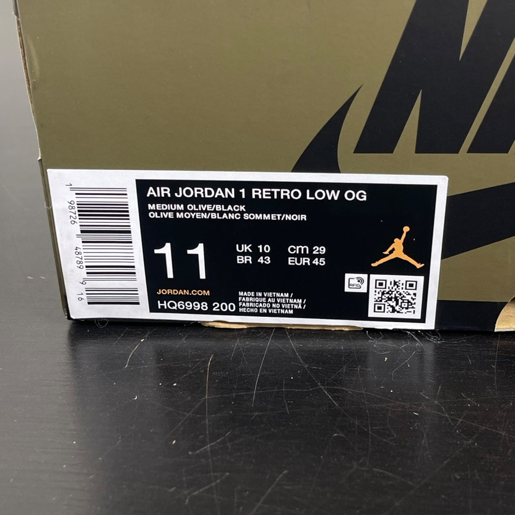 Jordan 1 Retro Low OG Medium Olive 11 (Moderately Worn Pre-Owned)JordanMedium Olive/Summit White/Sail/Black - Image 7