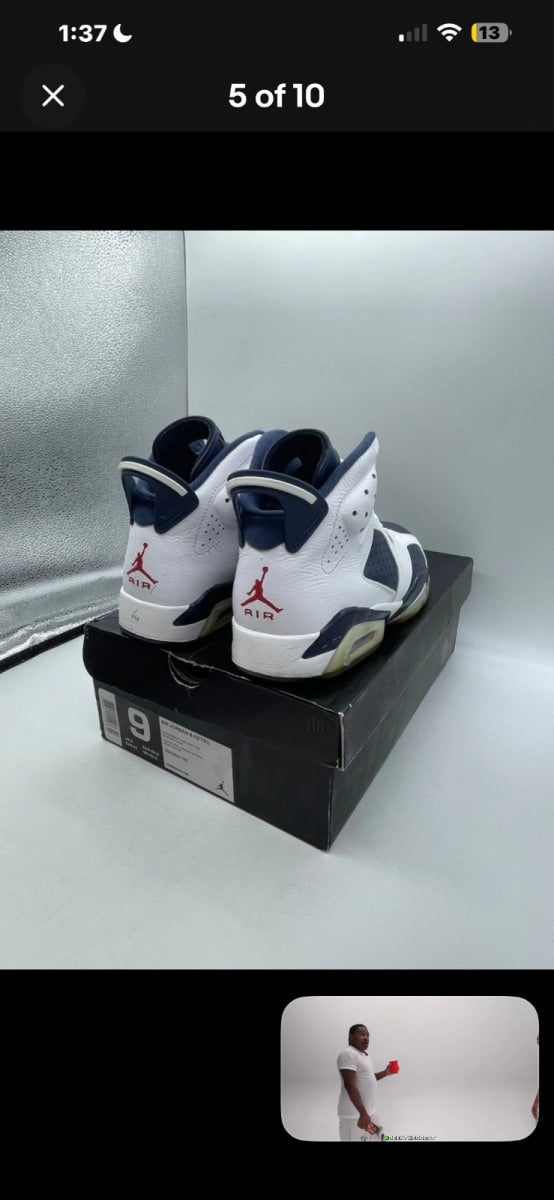 Jordan 6 Retro Olympic London (2012) 9 (Lightly Worn Pre-Owned)JordanWhite/Midnight Navy-Varsity Red - Image 3