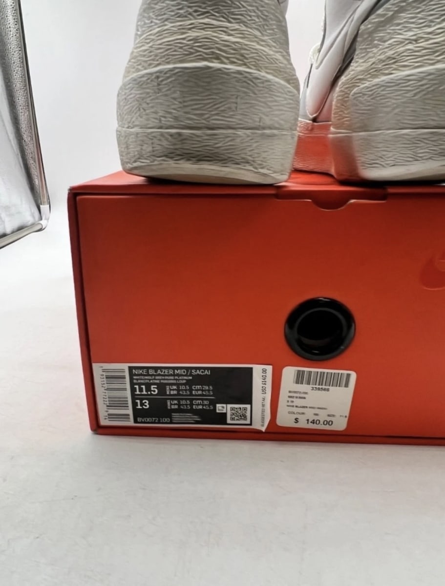 Nike Blazer Mid sacai White Grey 11.5 (Heavily Worn Pre-Owned)NikeSummit White/White-Wolf Grey-Black - Image 5