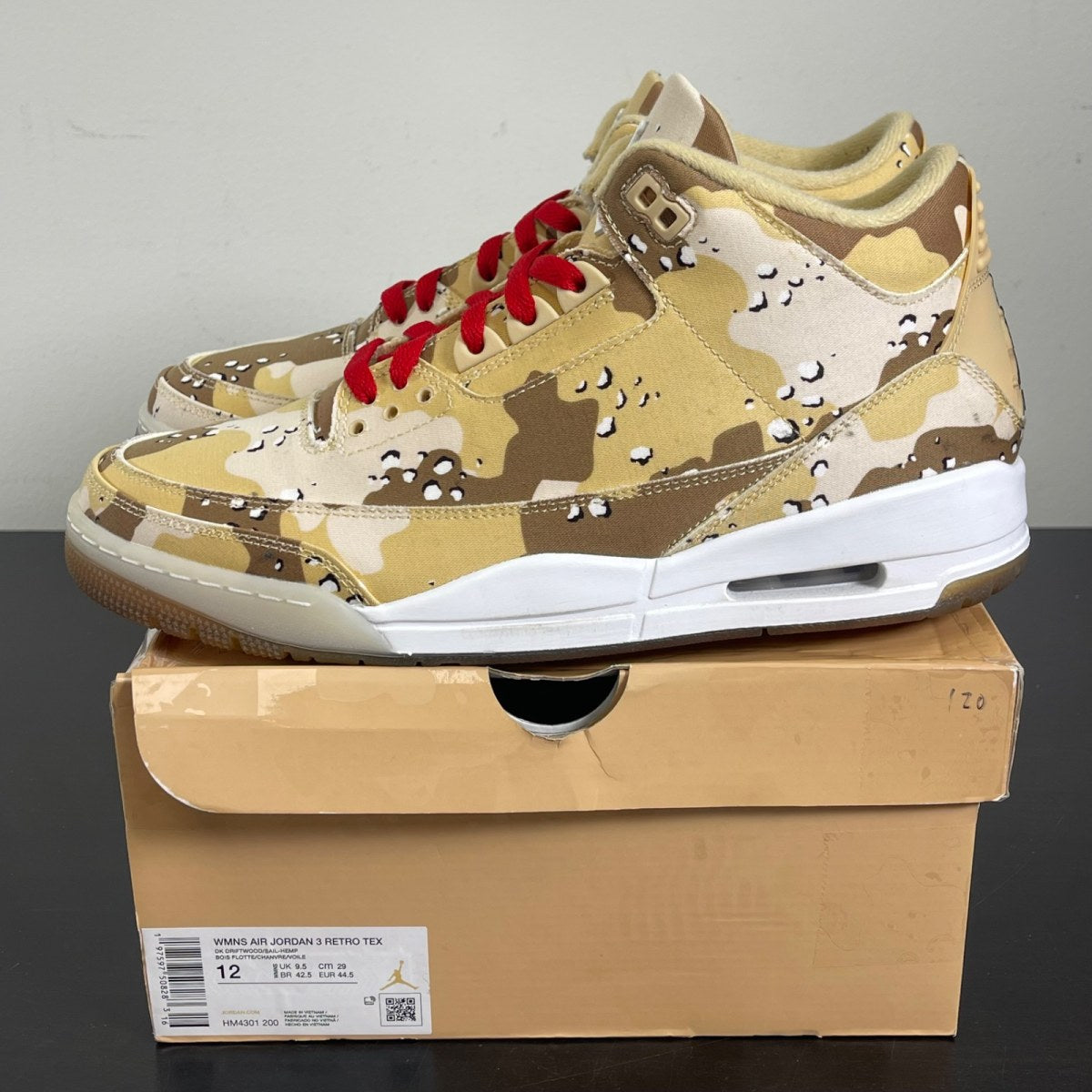 Jordan 3 Retro WNBA Desert Camo (Women's) 12W (Moderately Worn Pre-Owned)JordanDark Driftwood/Sail/Hemp/Velvet Brown/Brilliant Orange/White - Image 3