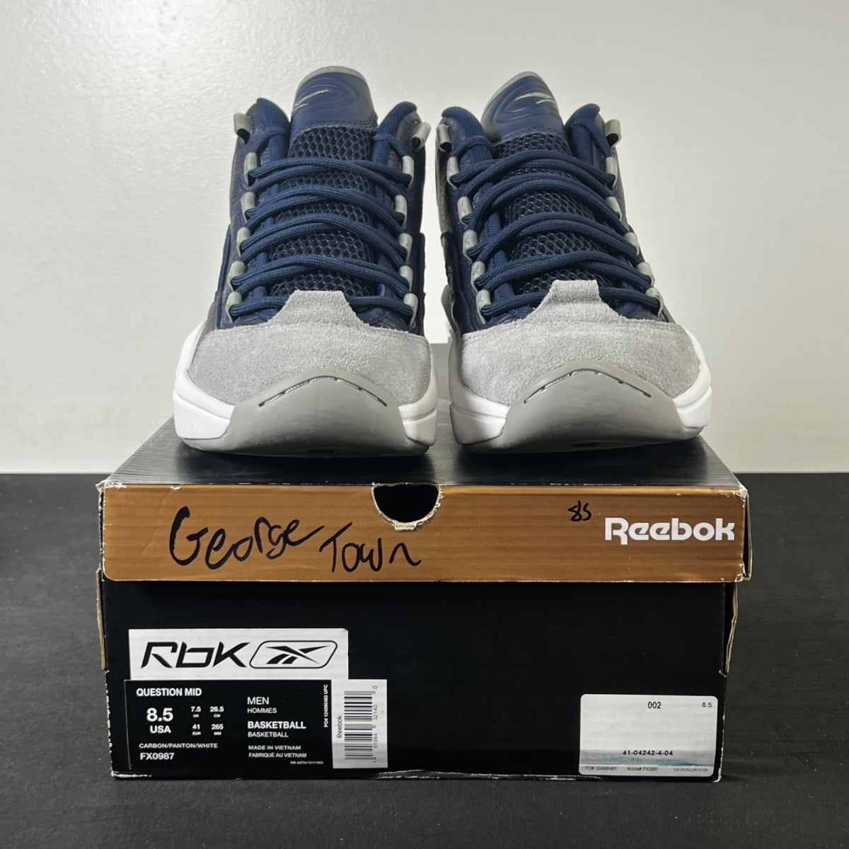 Reebok Question Mid Georgetown (2020) 8.5 (Lightly Worn Pre-Owned)ReebokCarbon/Faux Indigo-White - Image 2