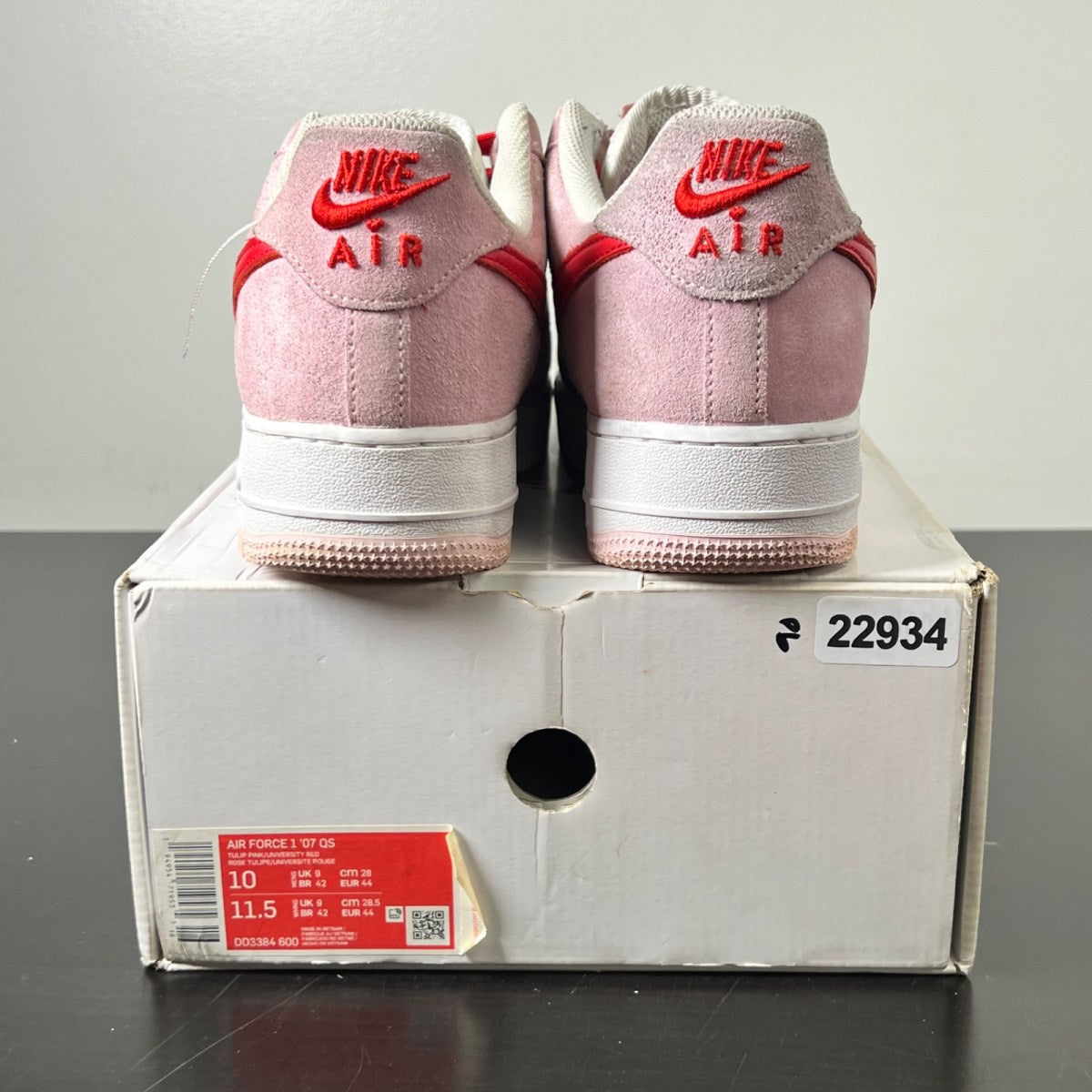 Nike Air Force 1 Low '07 QS Valentine's Day Love Letter 10 (Moderately Worn Pre-Owned)NikeTulip Pink/University Red-White - Image 5
