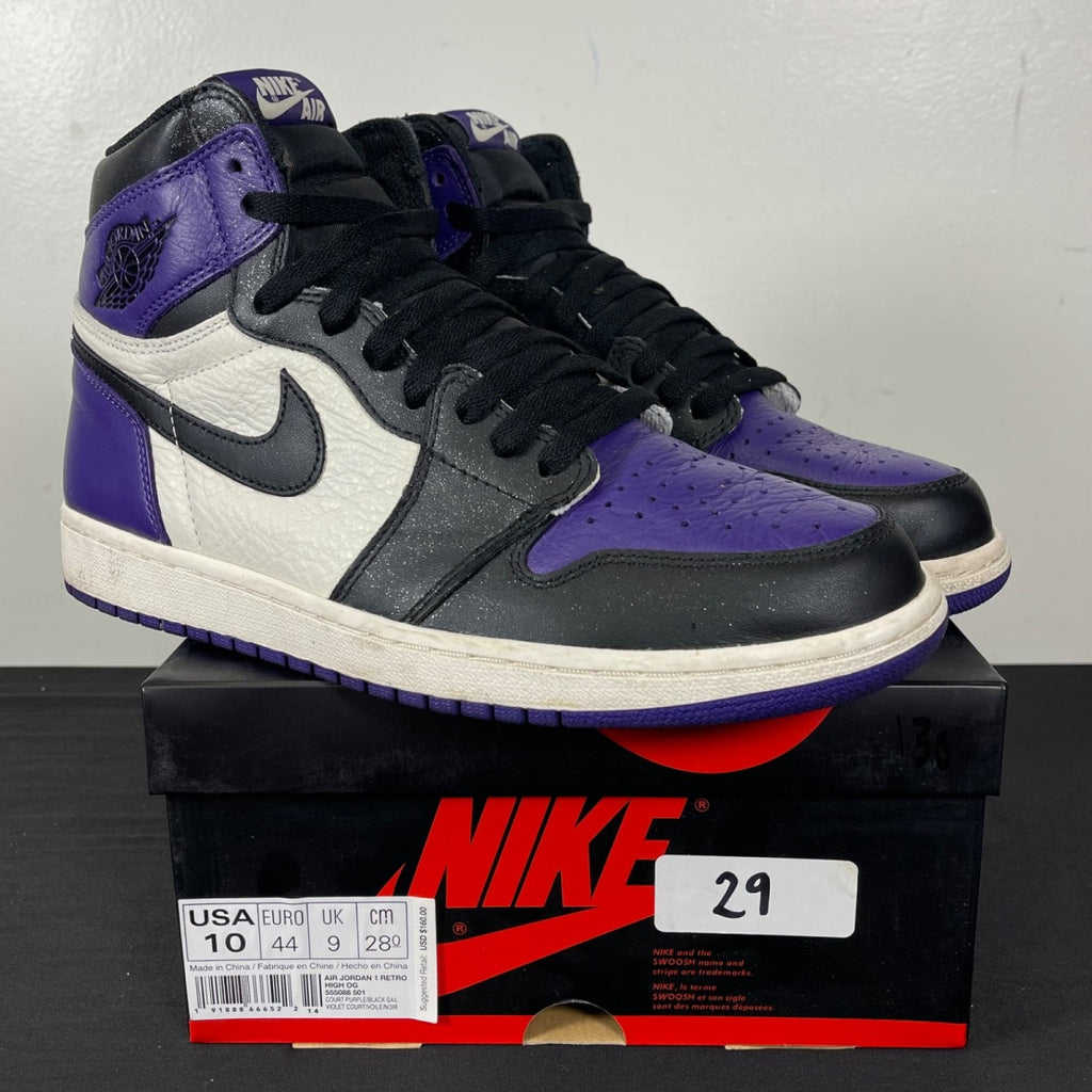 Jordan 1 Retro High Court Purple 10 (Moderately Worn Pre-Owned)JordanCourt Purple/Black-Sail - Image 1