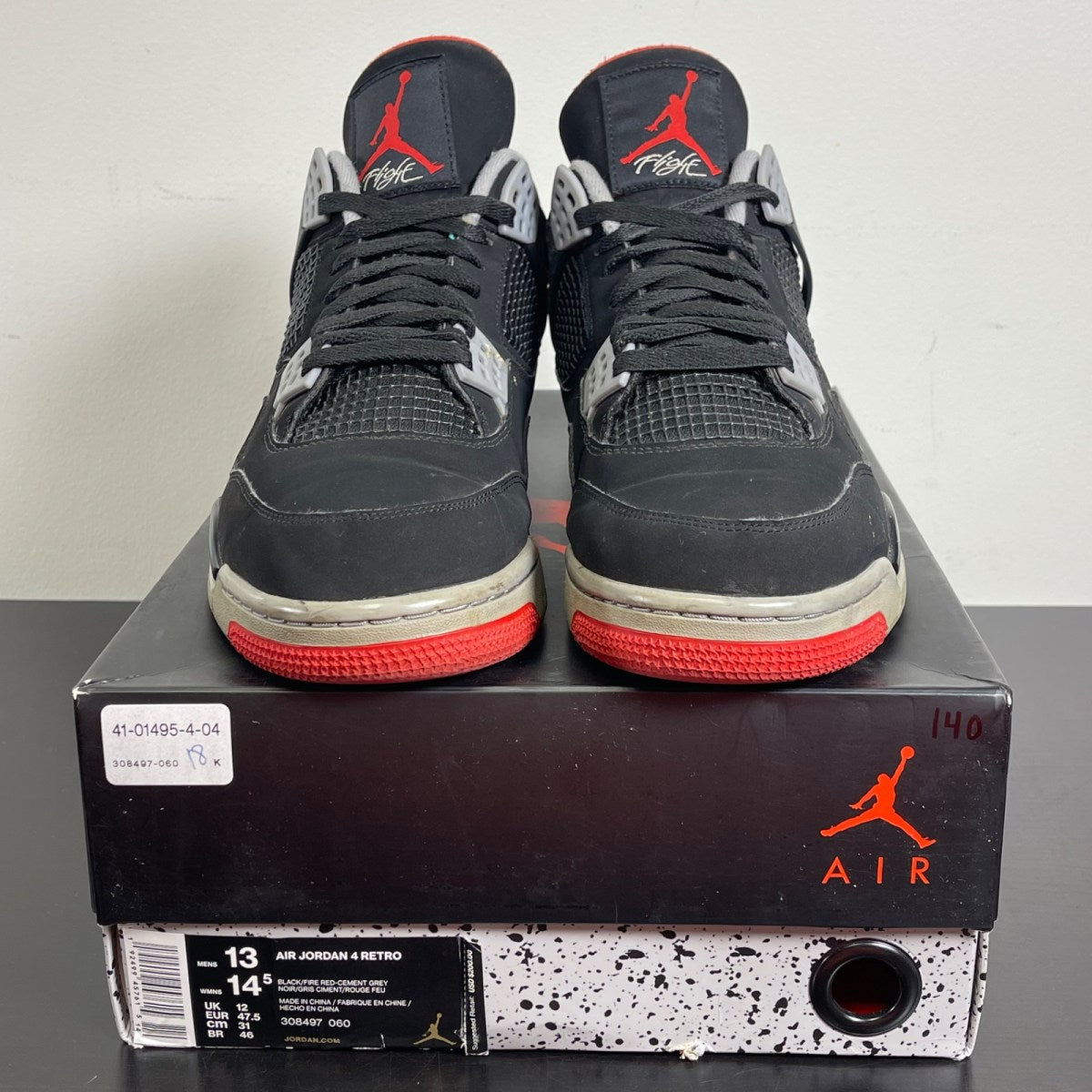 Jordan 4 Retro Bred (2019) 13 (Moderately Worn Pre-Owned)JordanBlack/Fire Red-Cement Grey-Summit White - Image 2