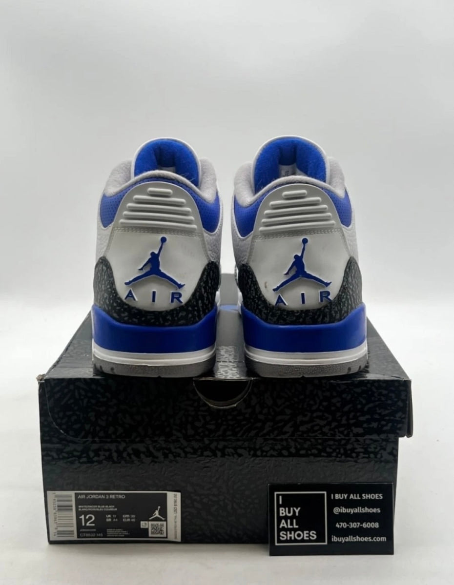 Jordan 3 Retro Racer Blue 12 (Lightly Worn Pre-Owned)JordanWhite/Black-Cement Grey-Racer Blue - Image 3