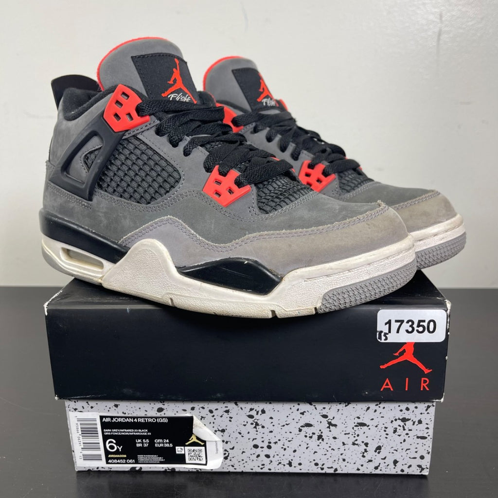 Jordan 4 Retro Infrared (GS) 6Y (Moderately Worn Pre-Owned)JordanDark Grey/Infrared 23-Black-Cement Grey - Image 1