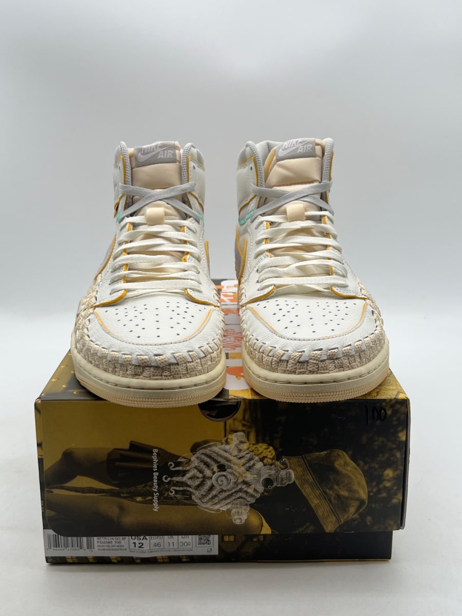 Jordan 1 Retro High OG SP Union LA Bephies Beauty Supply Summer of ‘96 12 (Lightly Worn Pre-Owned)JordanSail/Wolf Grey-Muslin-Pale Vanilla-Kinetic Green-University Gold - Image 2
