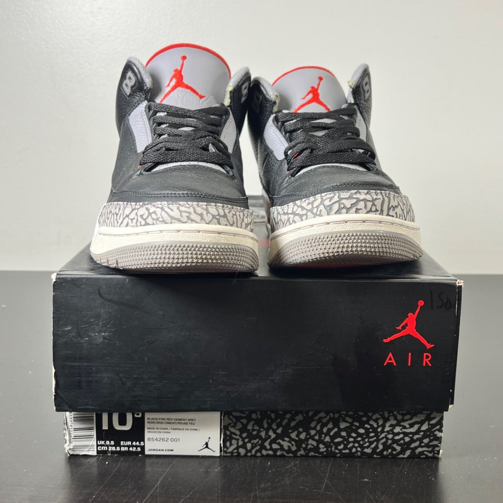 Jordan 3 Retro Black Cement (2018) 10.5 (Moderately Worn Pre-Owned)JordanBlack/Fire Red-Cement Grey-White - Image 2