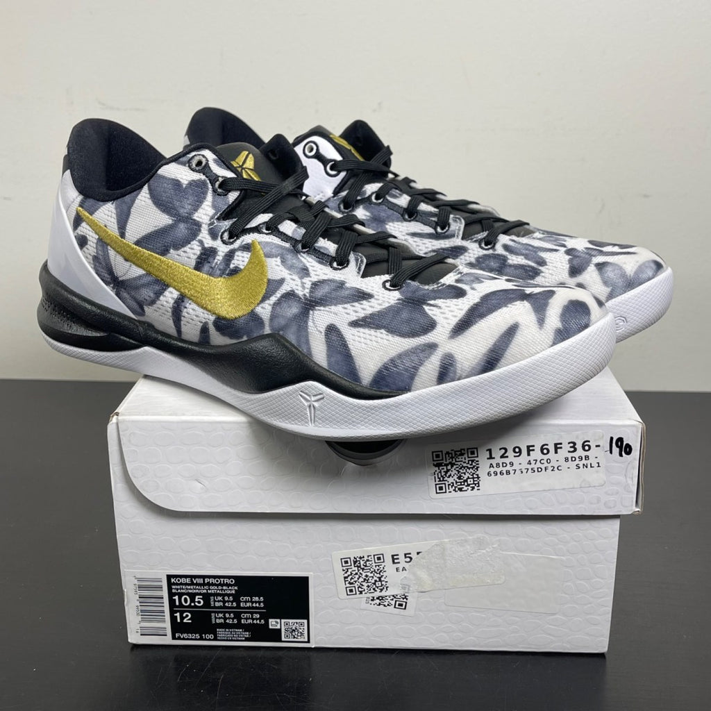 Nike Kobe 8 Protro Mambacita 10.5 (Moderately Worn Pre-Owned)NikeWhite/Metallic Gold/Black - Image 1
