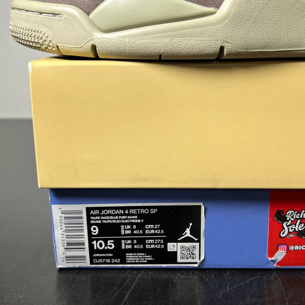 Jordan 4 Retro SP 30th Anniversary Union Taupe Haze 9 (Lightly Worn Pre-Owned)JordanTaupe Haze/Blue Fury-Khaki-Roma Green - Image 4