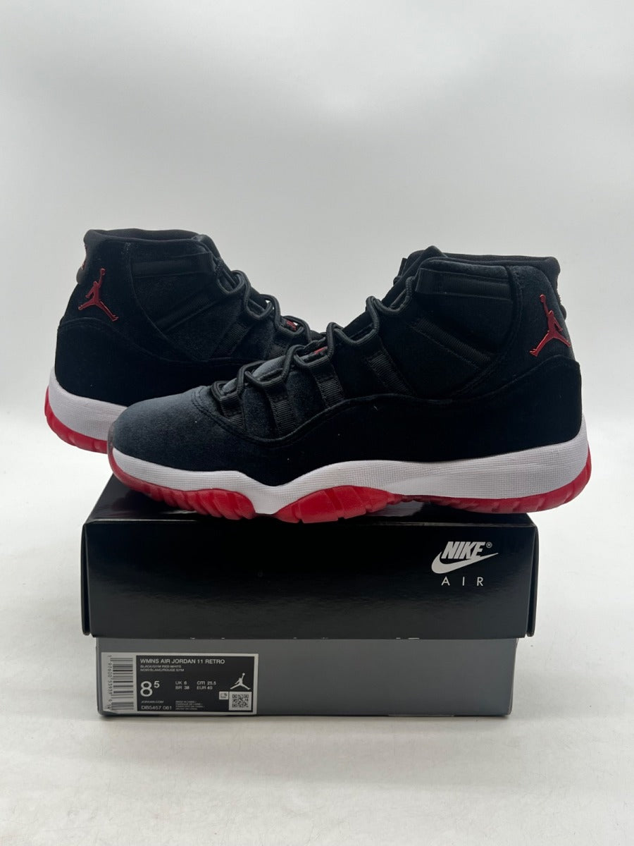 Jordan 11 Retro Bred Velvet (Women's) 8.5W (Lightly Worn Pre-Owned)JordanBlack/Gym Red/White - Image 1