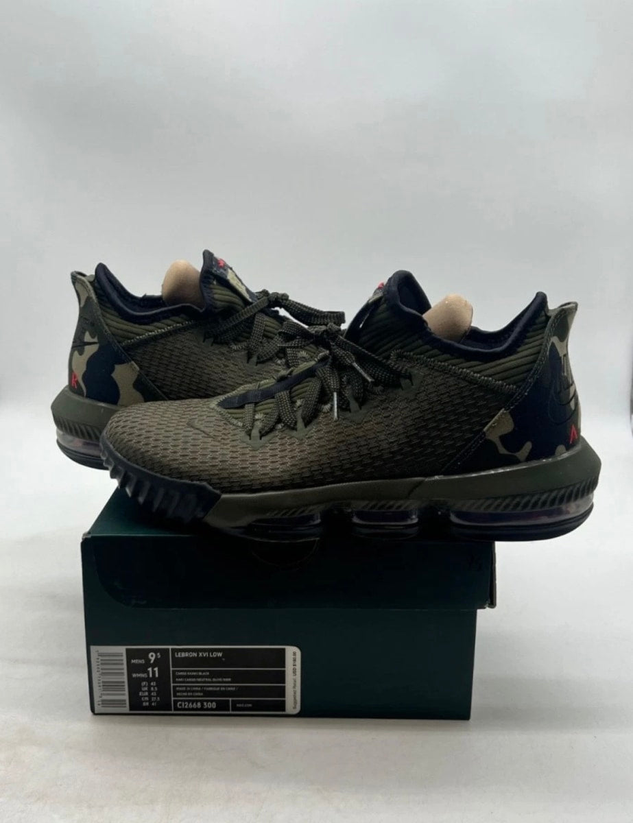 Nike LeBron 16 Low Camo 9.5 (Lightly Worn Pre-Owned)NikeCargo Khaki/Black-Neutral Olive - Image 1