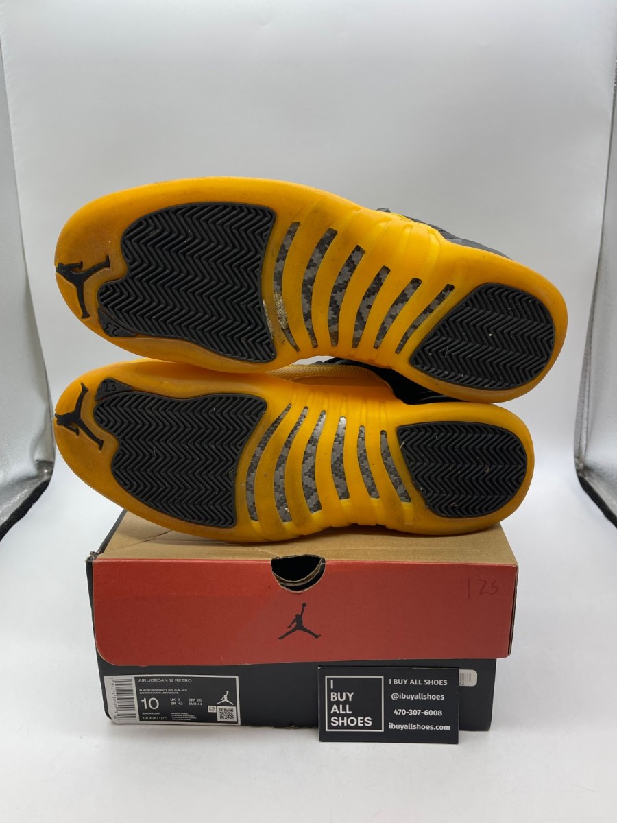 Jordan 12 Retro Black University Gold 10 (Moderately Worn Pre-Owned) - Image 7