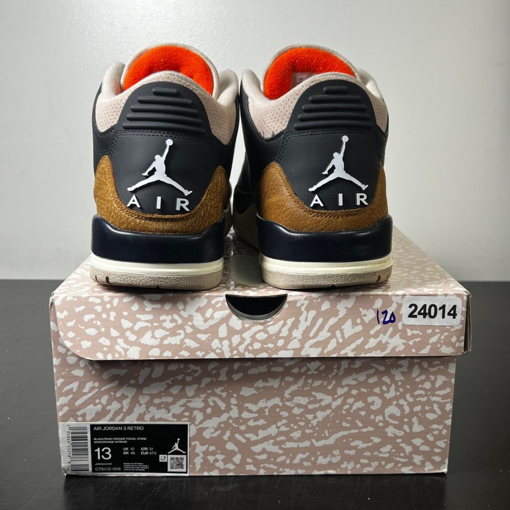 Jordan 3 Retro Desert Elephant 13 (Moderately Worn Pre-Owned)JordanBlack/Rush Orange/Fossil Stone/Sail - Image 4