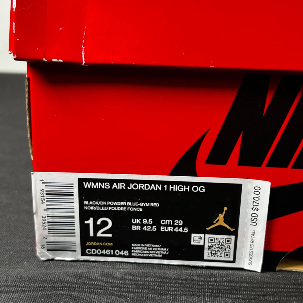 Jordan 1 Retro High NC to Chi (Women's) 12W (Lightly Worn Pre-Owned)JordanBlack/Dark Powder Blue-Gym Red - Image 4