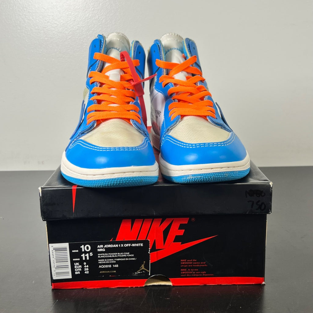Jordan 1 Retro High Off-White University Blue 10 (Lightly Worn Pre-Owned)JordanWhite/Dark Powder Blue-Cone - Image 2