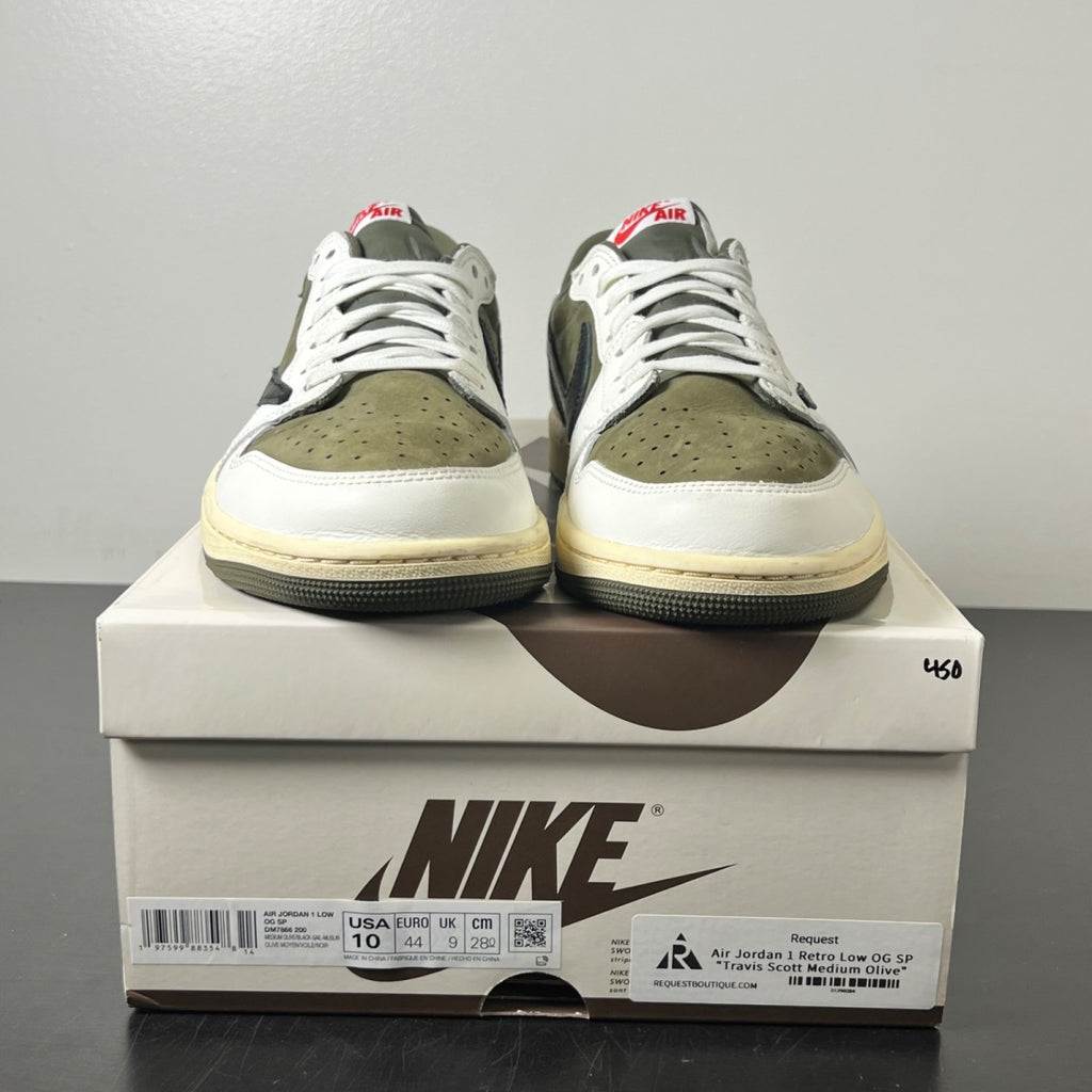 Jordan 1 Retro Low OG SP Travis Scott Medium Olive 10 (Lightly Worn Pre-Owned)JordanMedium Olive/Black/Sail/Muslin - Image 2