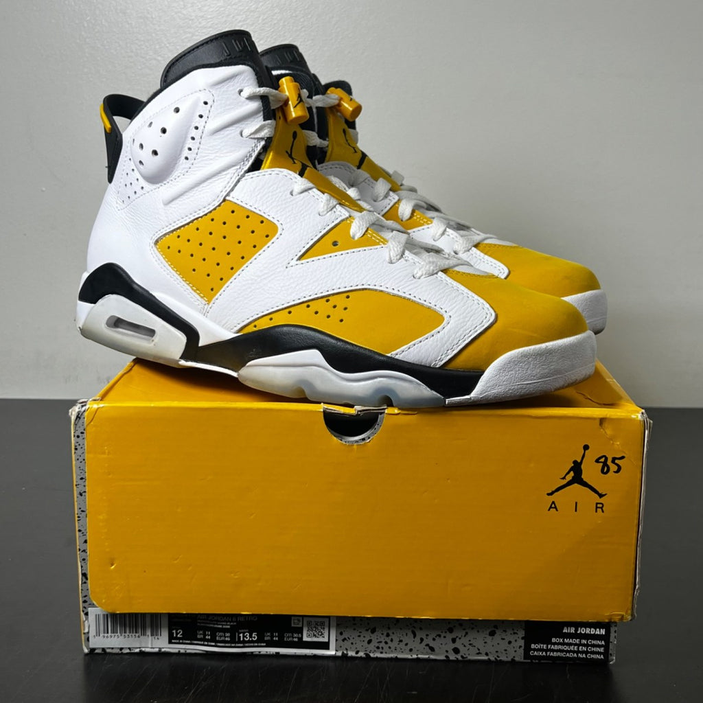 Jordan 6 Retro Yellow Ochre 12 (Moderately Worn Pre-Owned)JordanWhite/Yellow Ochre-Black - Image 1