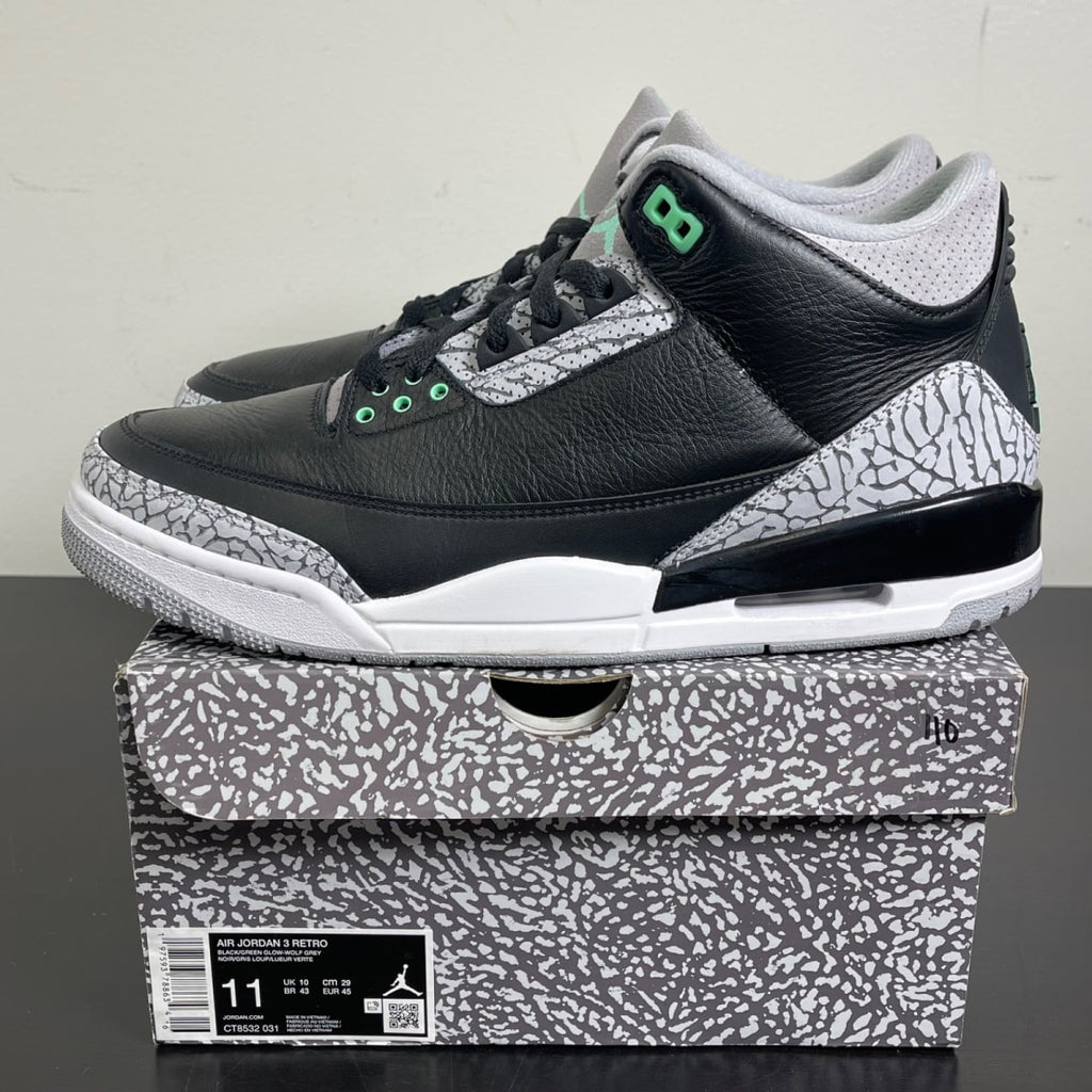 Jordan 3 Retro Green Glow 11 (Moderately Worn Pre-Owned)JordanBlack/Green Glow/Wolf Grey/White - Image 3