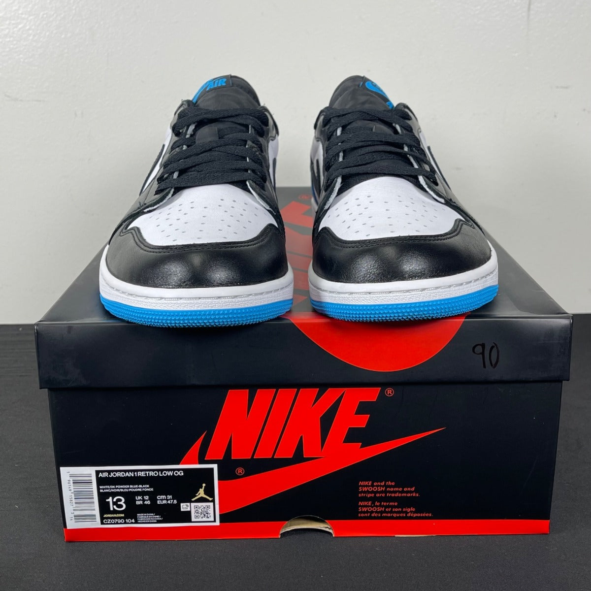 Jordan 1 Retro Low OG Black Dark Powder Blue 13 (Moderately Worn Pre-Owned)JordanWhite/Dark Powder Blue/Black - Image 2
