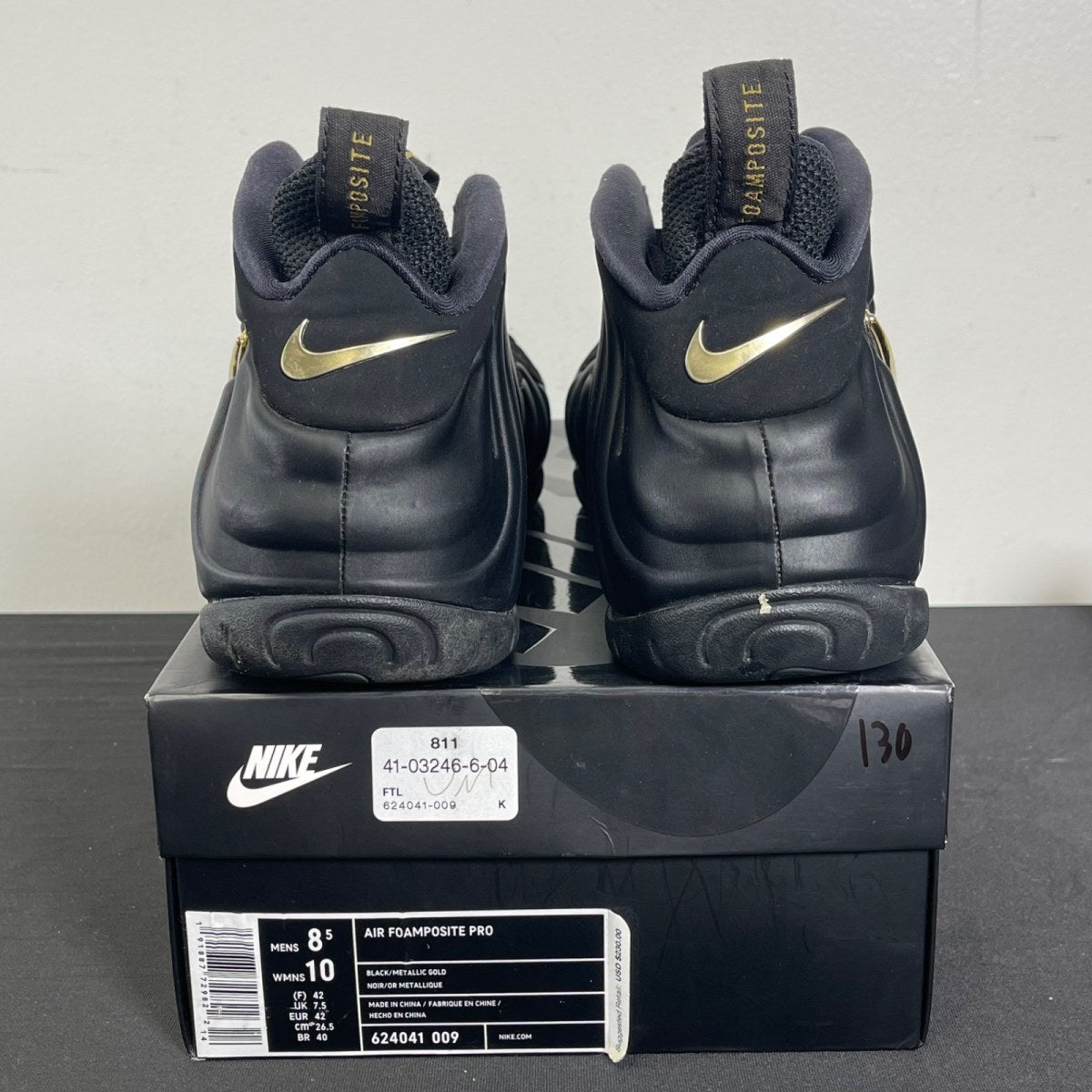 Nike Air Foamposite Pro Black Metallic Gold 8.5 (Moderately Worn Pre-Owned)NikeBlack/Metallic Gold-Black - Image 4