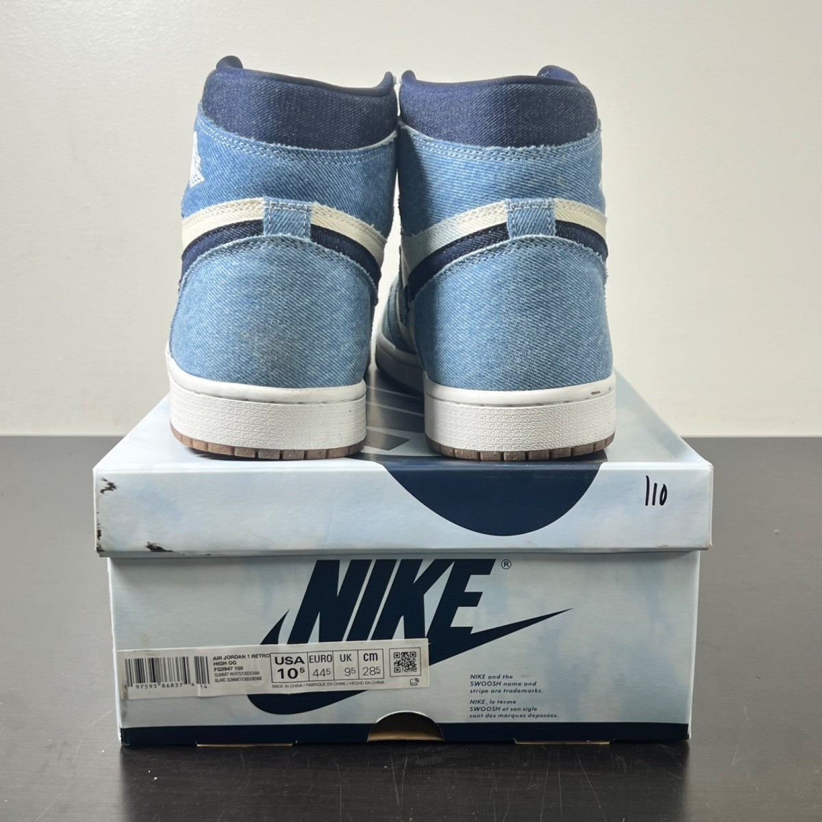 Jordan 1 Retro High OG Denim 10.5 (Lightly Worn Pre-Owned)JordanSummit White/Obsidian-Summit White-Gum Medium Brown - Image 3