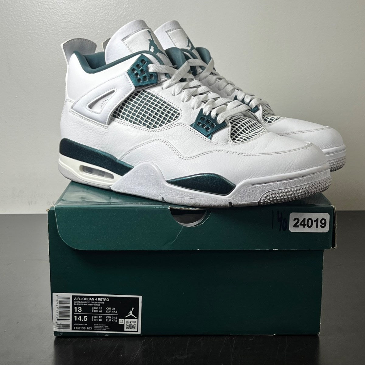 Jordan 4 Retro Oxidized Green 13 (Moderately Worn Pre-Owned)JordanWhite/Oxidized Green/White/Neutral Grey - Image 1