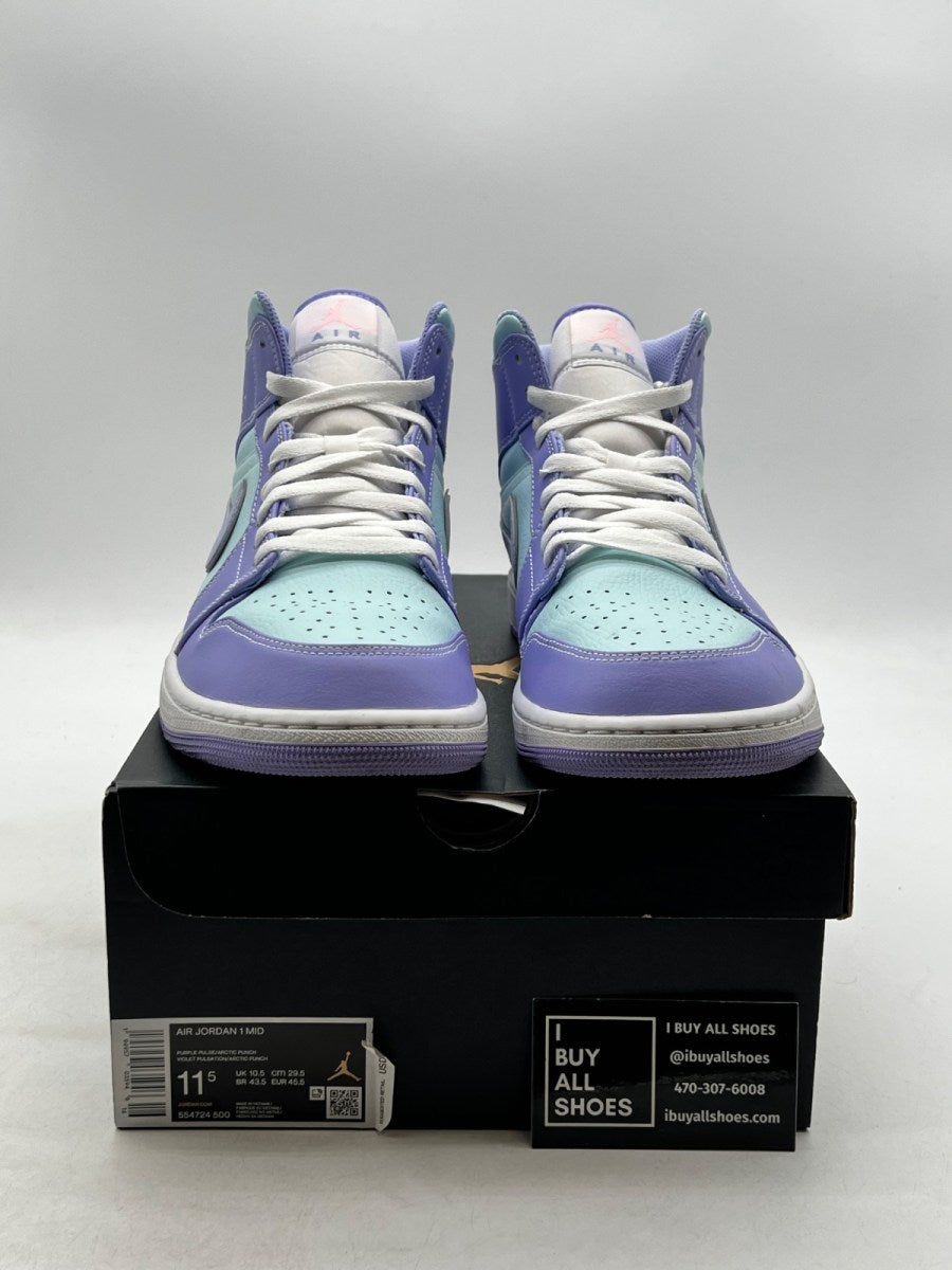 Jordan 1 Mid Purple Aqua 11.5 (Lightly Worn Pre-Owned) - Image 2
