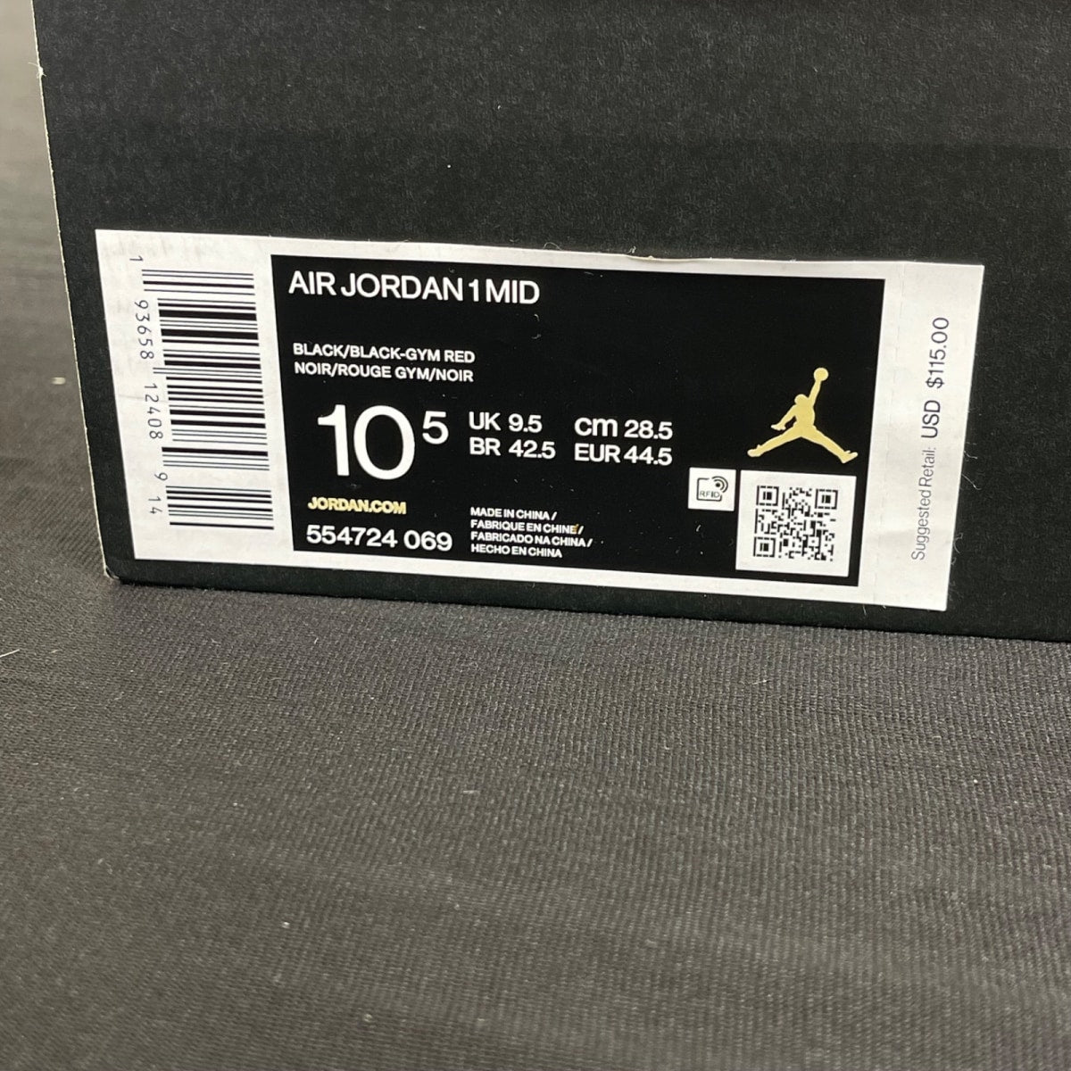 Jordan 1 Mid Chicago Toe 10.5 (Moderately Worn Pre-Owned)JordanBlack/Gym Red-White - Image 7