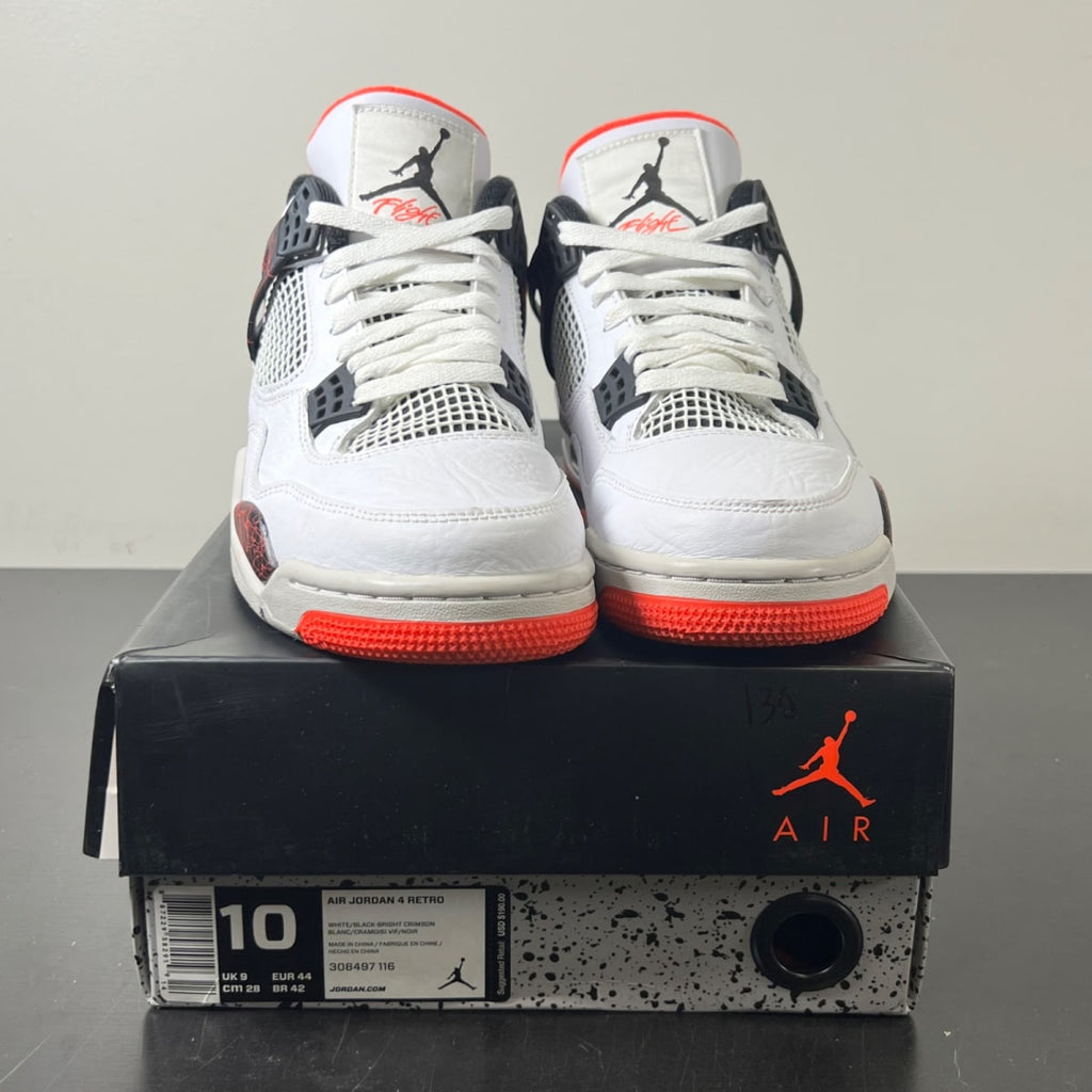 Jordan 4 Retro Flight Nostalgia 10 (Lightly Worn Pre-Owned)JordanWhite/Black-Bright Crimson-Pale Citron - Image 2