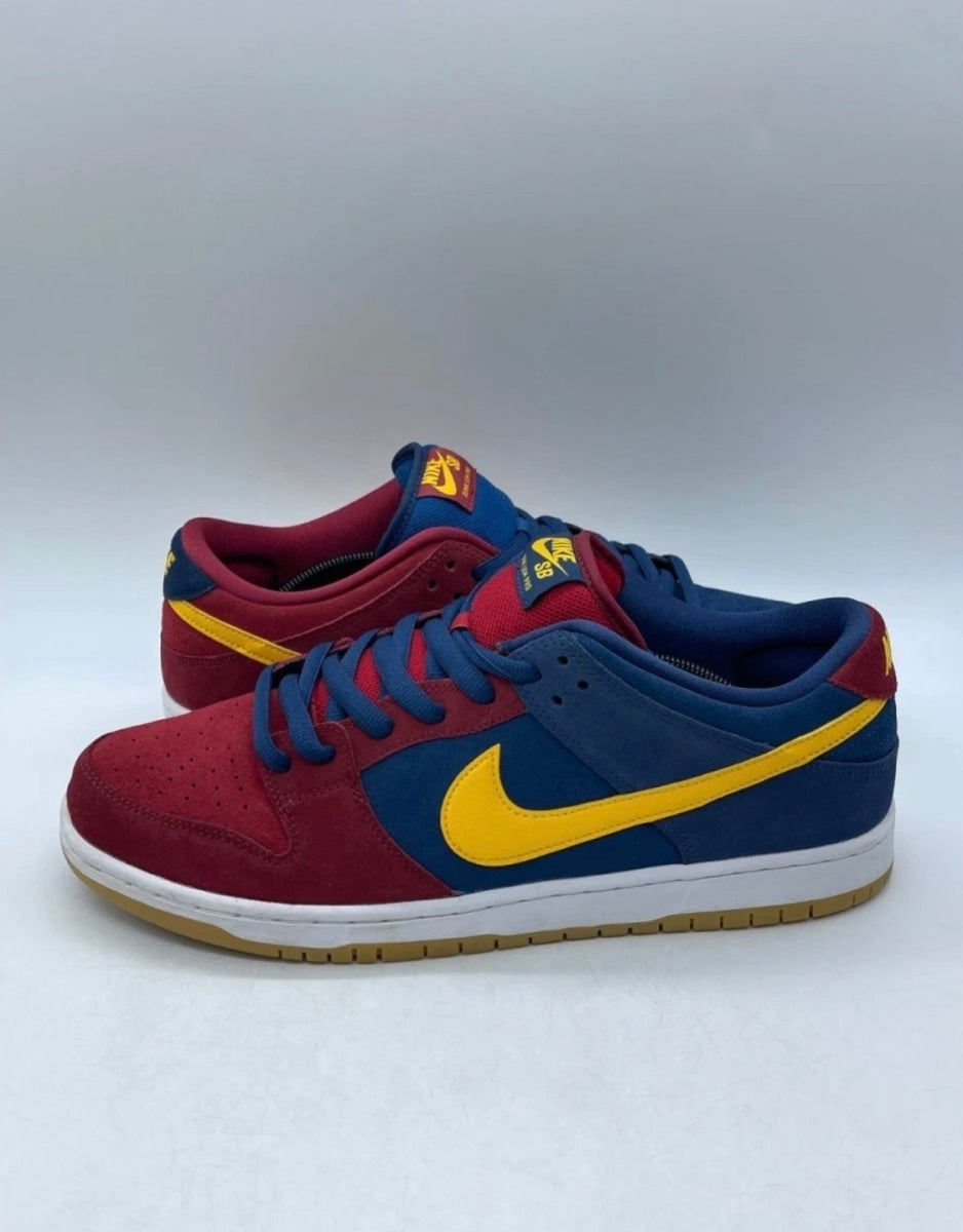 Nike SB Dunk Low Barcelona 13 (Lightly Worn Pre-Owned)NikeMaroon/Navy-Gold - Image 1
