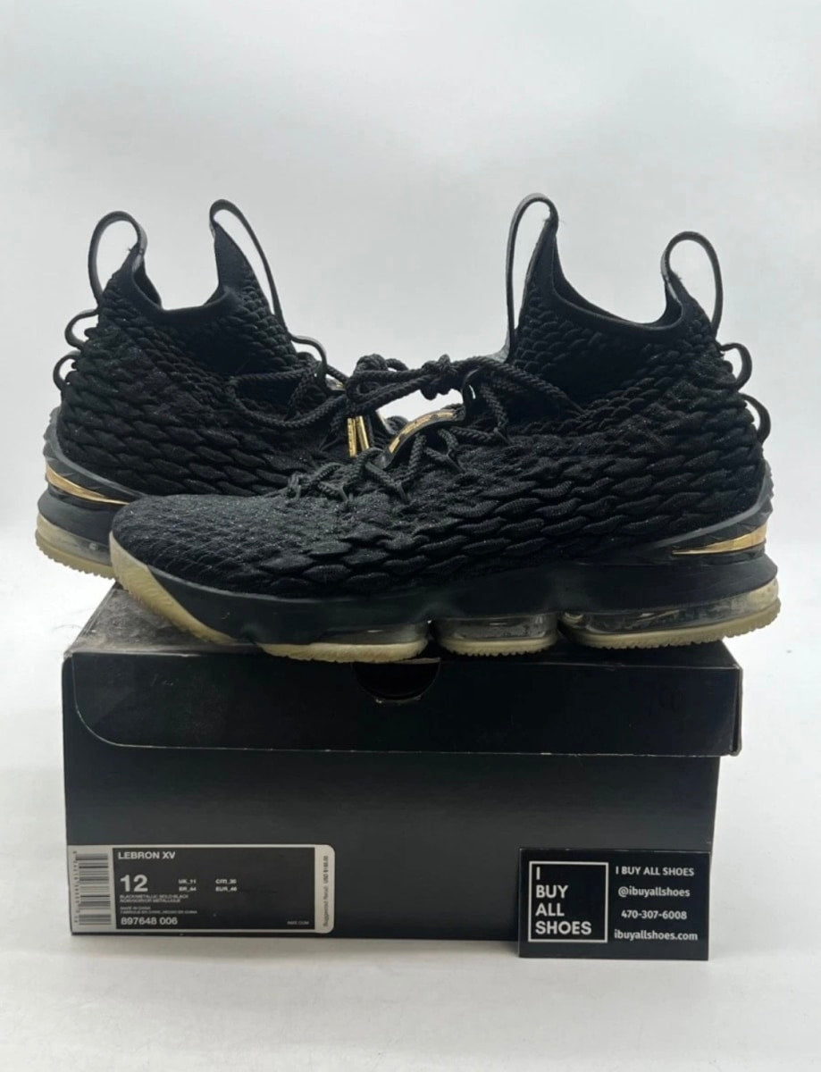 Nike LeBron 15 Black Gold 12 (Lightly Worn Pre-Owned)NikeBlack/Black-Metallic Gold - Image 1