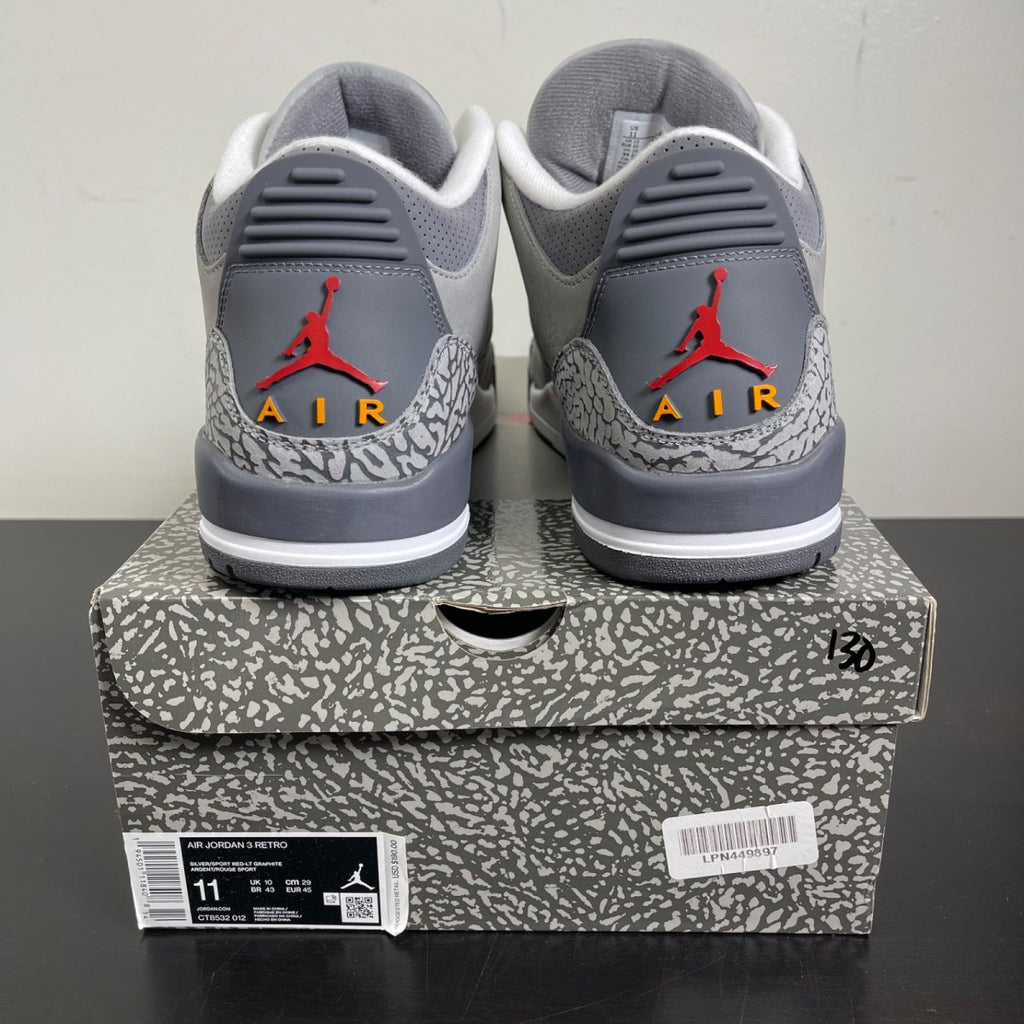 Jordan 3 Retro Cool Grey (2021) 11 (Moderately Worn Pre-Owned)JordanSilver/Light Graphite-Orange Peel-Sport Red - Image 4