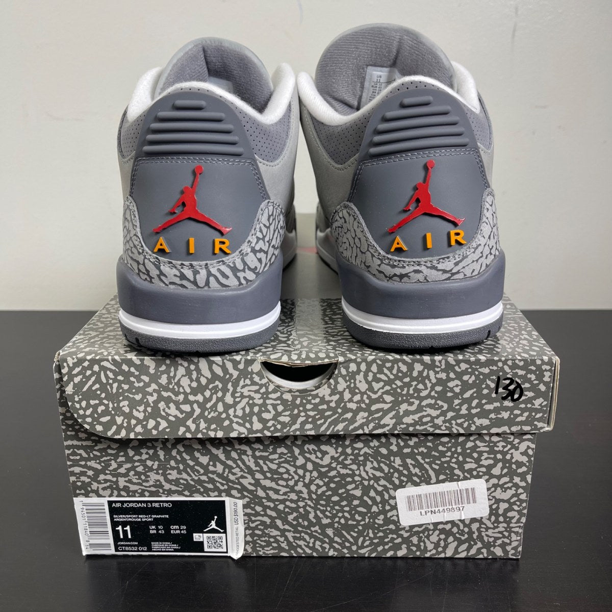 Jordan 3 Retro Cool Grey (2021) 11 (Moderately Worn Pre-Owned)JordanSilver/Light Graphite-Orange Peel-Sport Red - Image 4